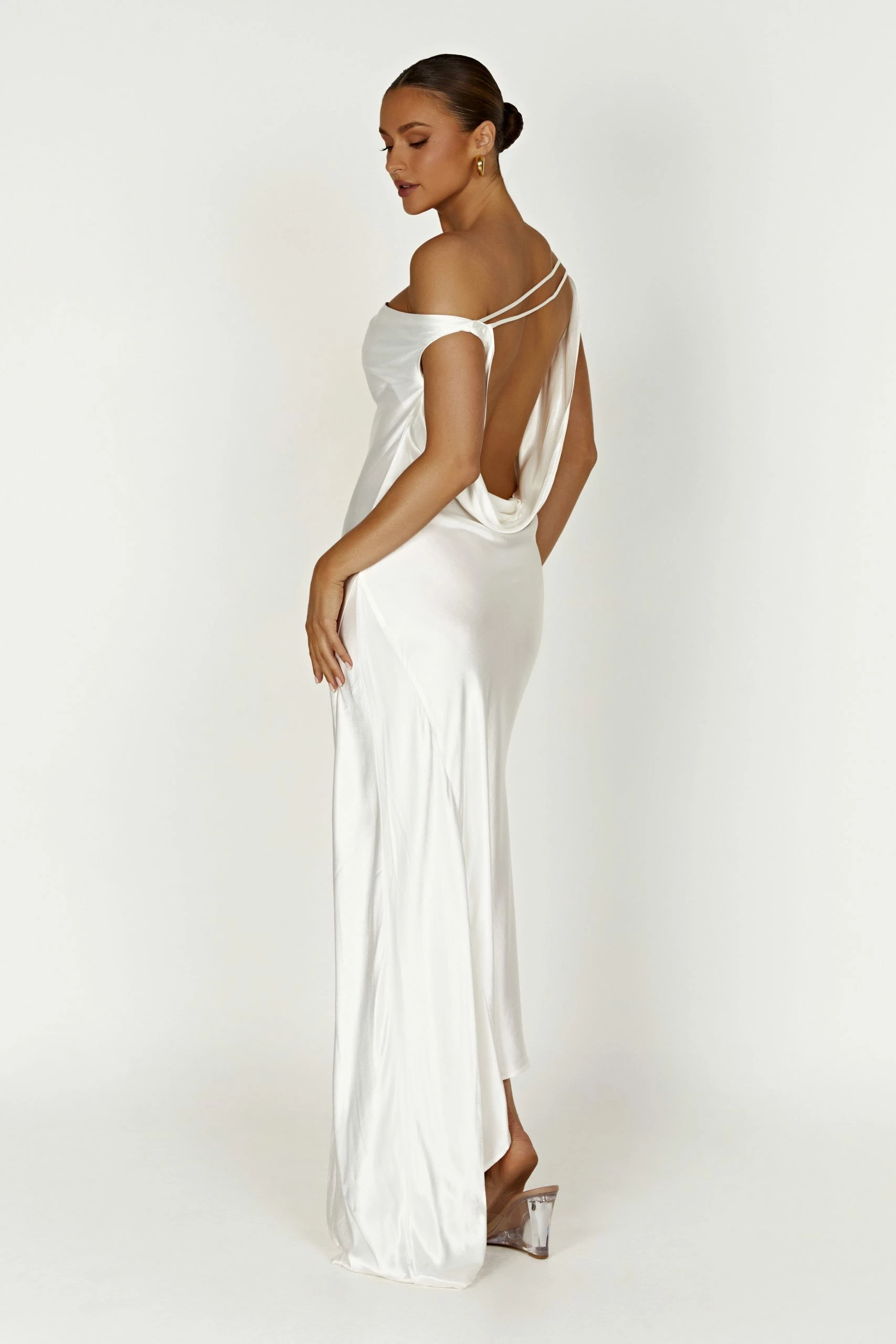 Yvette Slip Maxi Dress With Asymmetrical Hem - White 3 Yvette Slip Maxi Dress With Asymmetrical Hem - White