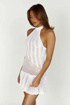 BSD Tash Mixed Yarn Halter Mini Dress - White -Meshki Shop 20230418 meshki ecomm deesee katie3725