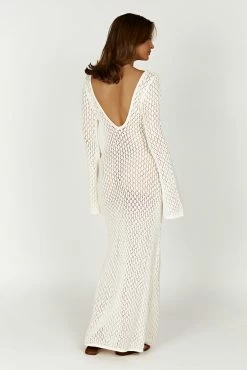 Kayleigh Crochet Fishtail Flare Sleeve Dress - White -Meshki Shop 20230418 meshki ecomm deesee katie3752