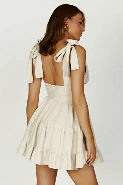 Aurelia Linen Mini Dress - Natural -Meshki Shop 20230418 meshki ecomm deesee katie3940