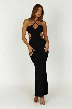 Minerva Cut Out Knit Maxi Dress - Black