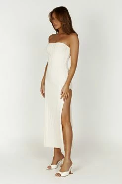 Dolce Extreme Rib Strapless Midi Dress - Ivory -Meshki Shop 20230418 meshki ecomm deesee katie4449