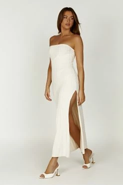 Dolce Extreme Rib Strapless Midi Dress - Ivory -Meshki Shop 20230418 meshki ecomm deesee katie4459