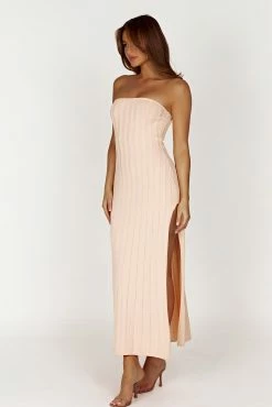 Dolce Extreme Rib Strapless Midi Dress - Apricot -Meshki Shop 20230418 meshki ecomm deesee katie4499