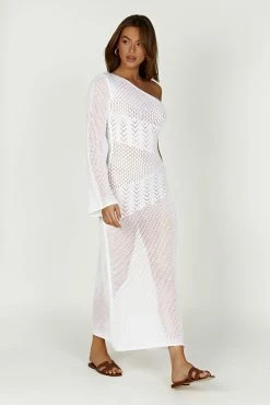 BSD Jody One Shoulder Mixed Yarn Dress - White -Meshki Shop 20230418 meshki ecomm deesee katie4845