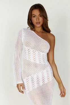 BSD Jody One Shoulder Mixed Yarn Dress - White -Meshki Shop 20230418 meshki ecomm deesee katie4851
