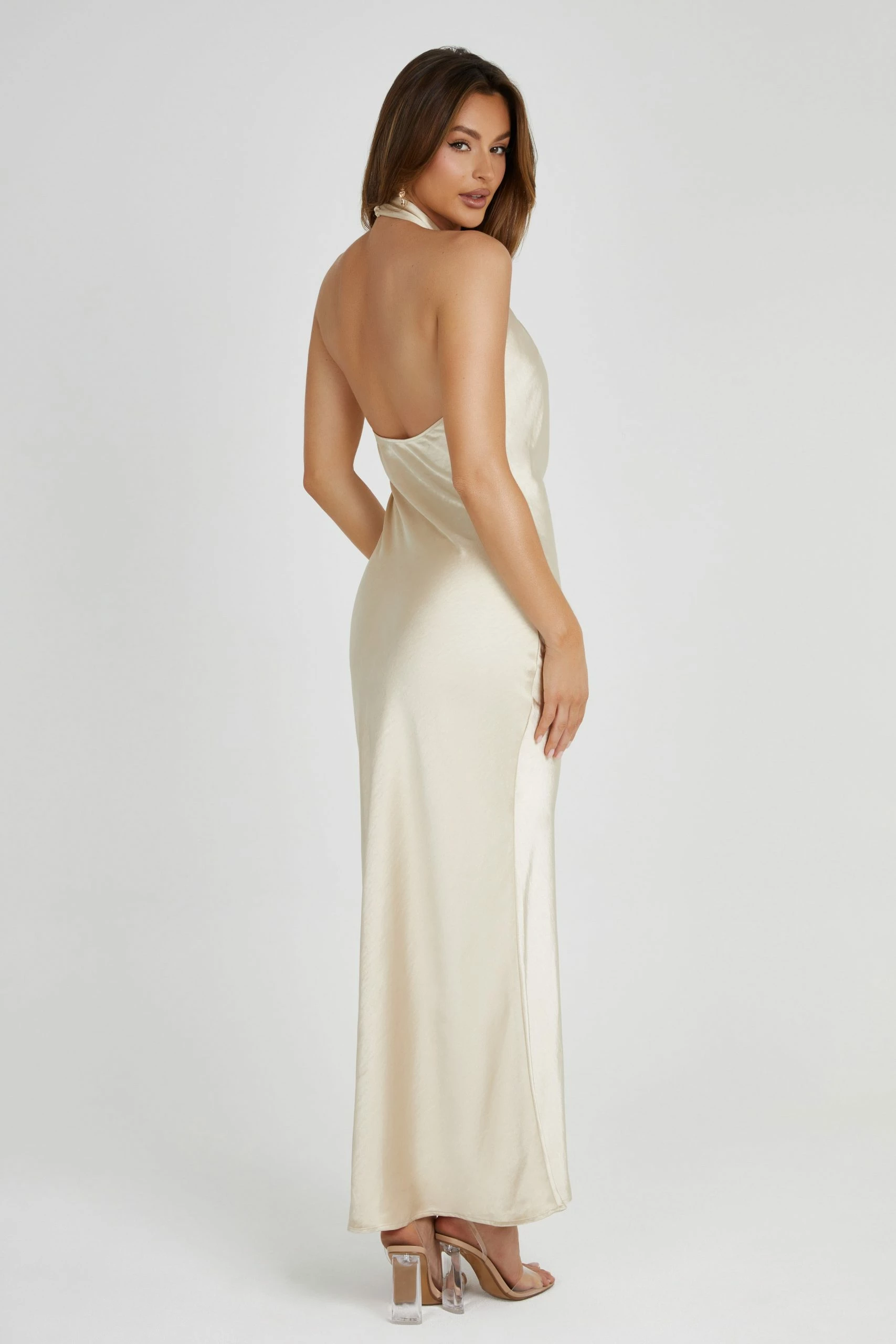 Laura Halter Satin Gown - Gold 5 Laura Halter Satin Gown - Gold - Image 3