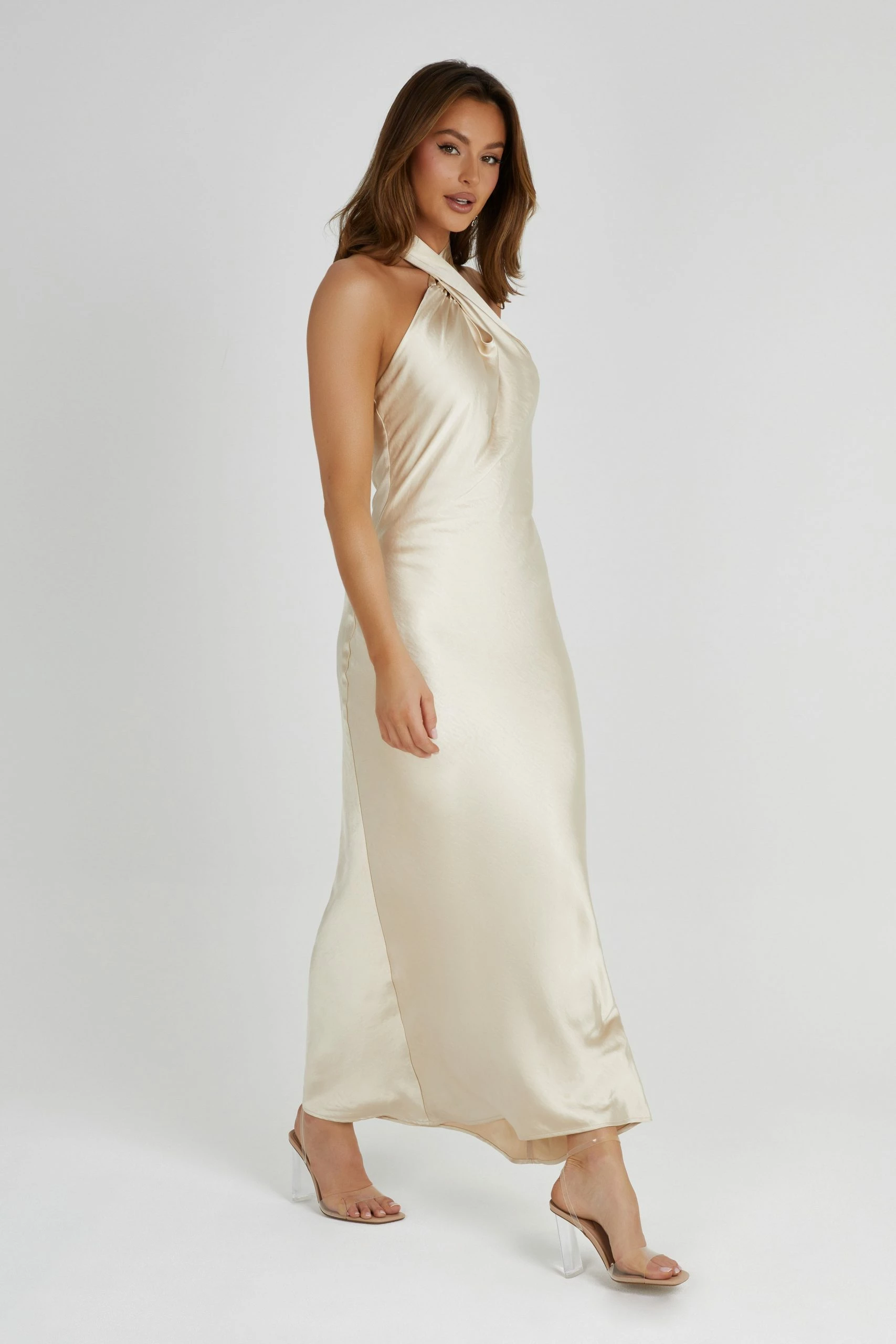 Laura Halter Satin Gown - Gold 8 Laura Halter Satin Gown - Gold - Image 6