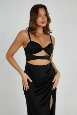 Cleo Satin Dress - Black -Meshki Shop 20230511 meshki ecomm deesee7580