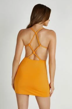 Amirah Slinky Backless Mini Dress - Orange -Meshki Shop 20230512 meshki ecomm desee8519
