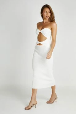 Gabrielle Twist Knit Midi Dress - White -Meshki Shop 20230512 meshki ecomm desee8776