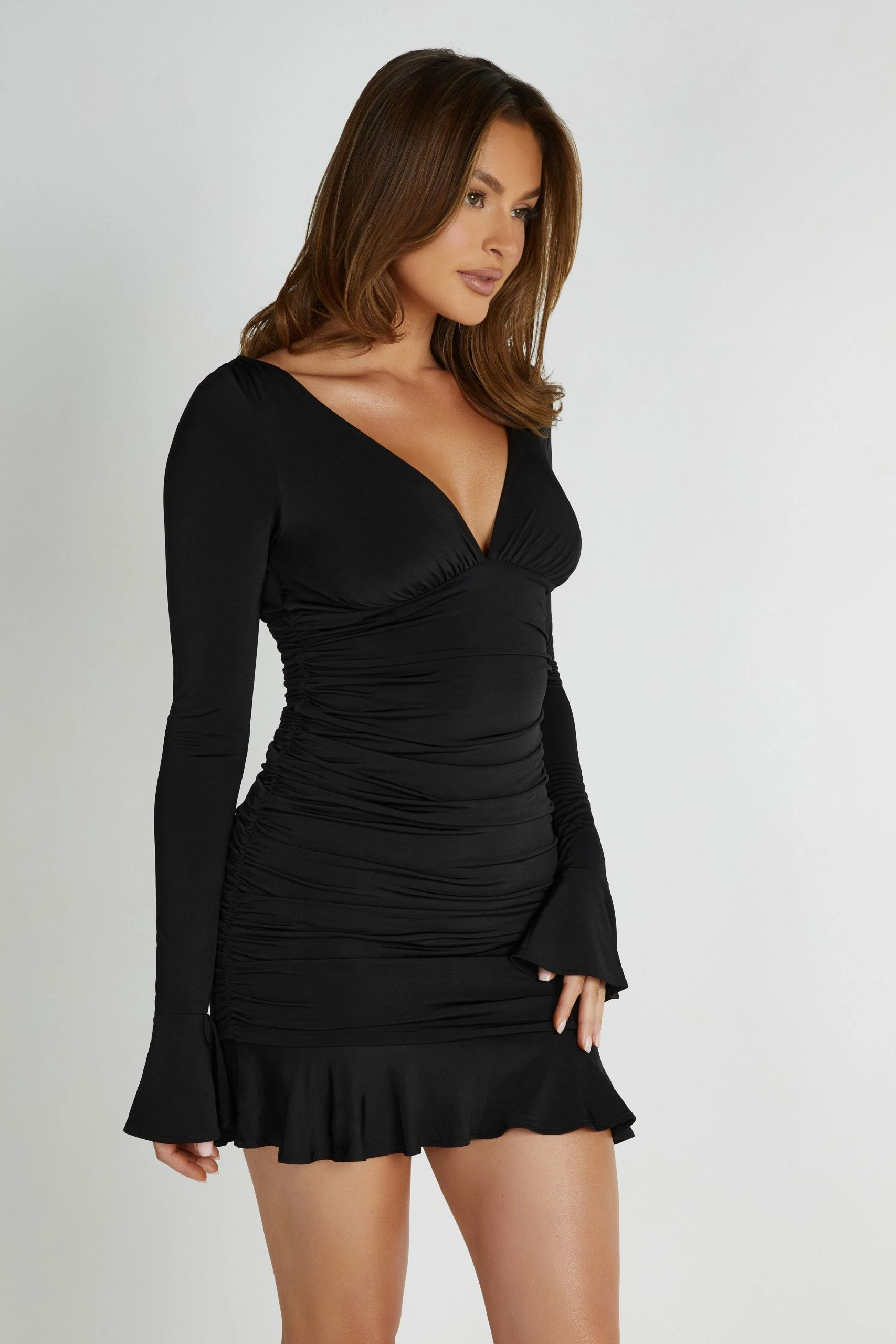 Leanne Jersey Gathered Mini Dress - Black 7 Leanne Jersey Gathered Mini Dress - Black - Image 5