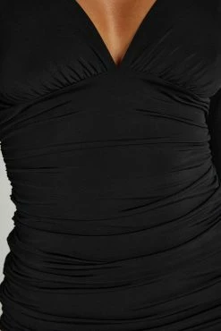 Leanne Jersey Gathered Mini Dress - Black 14 Leanne Jersey Gathered Mini Dress - Black -Meshki Shop 20230512 meshki ecomm desee8876