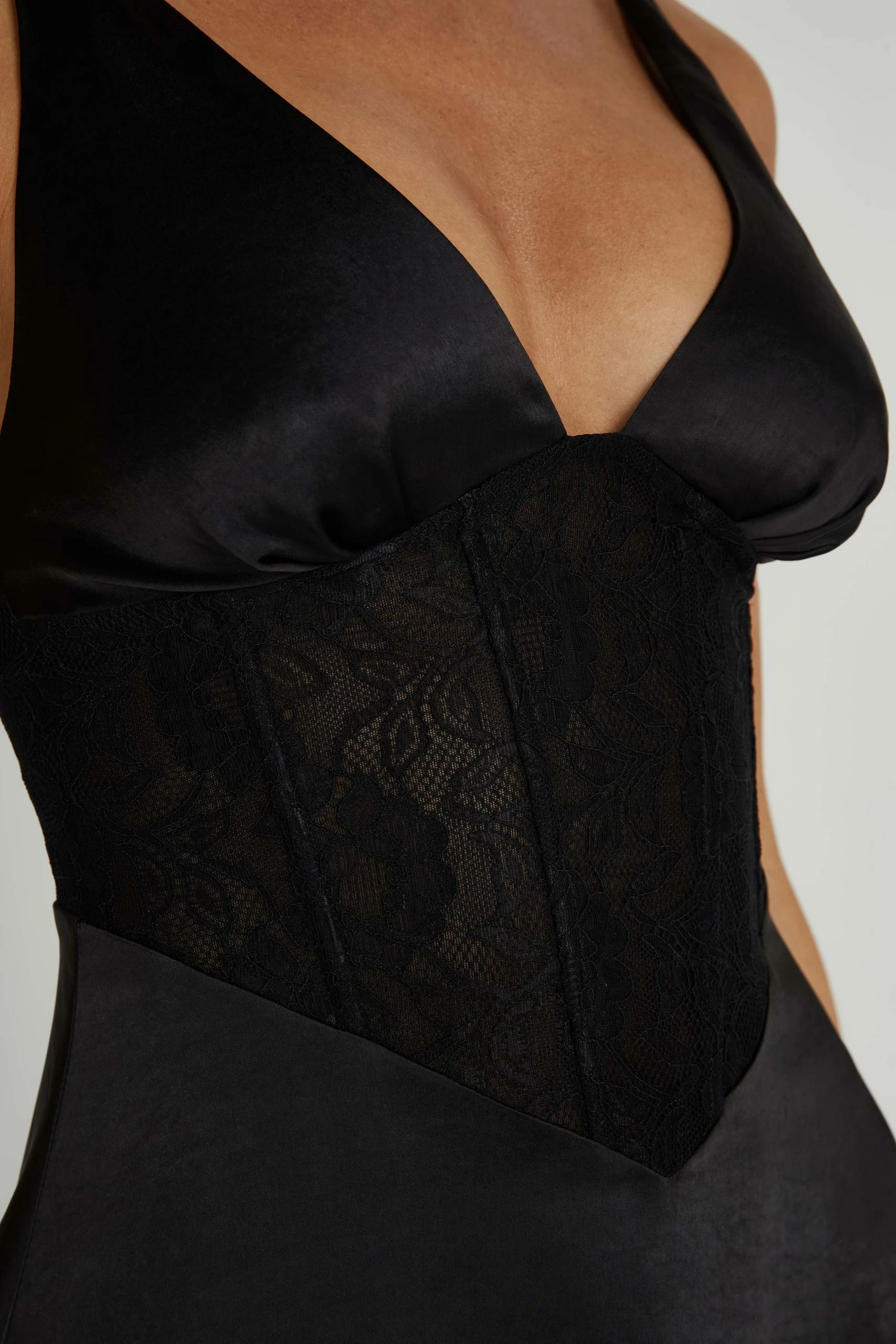 Kerrie Mini Halter Satin And Lace Dress - Black 9 Kerrie Mini Halter Satin And Lace Dress - Black - Image 7