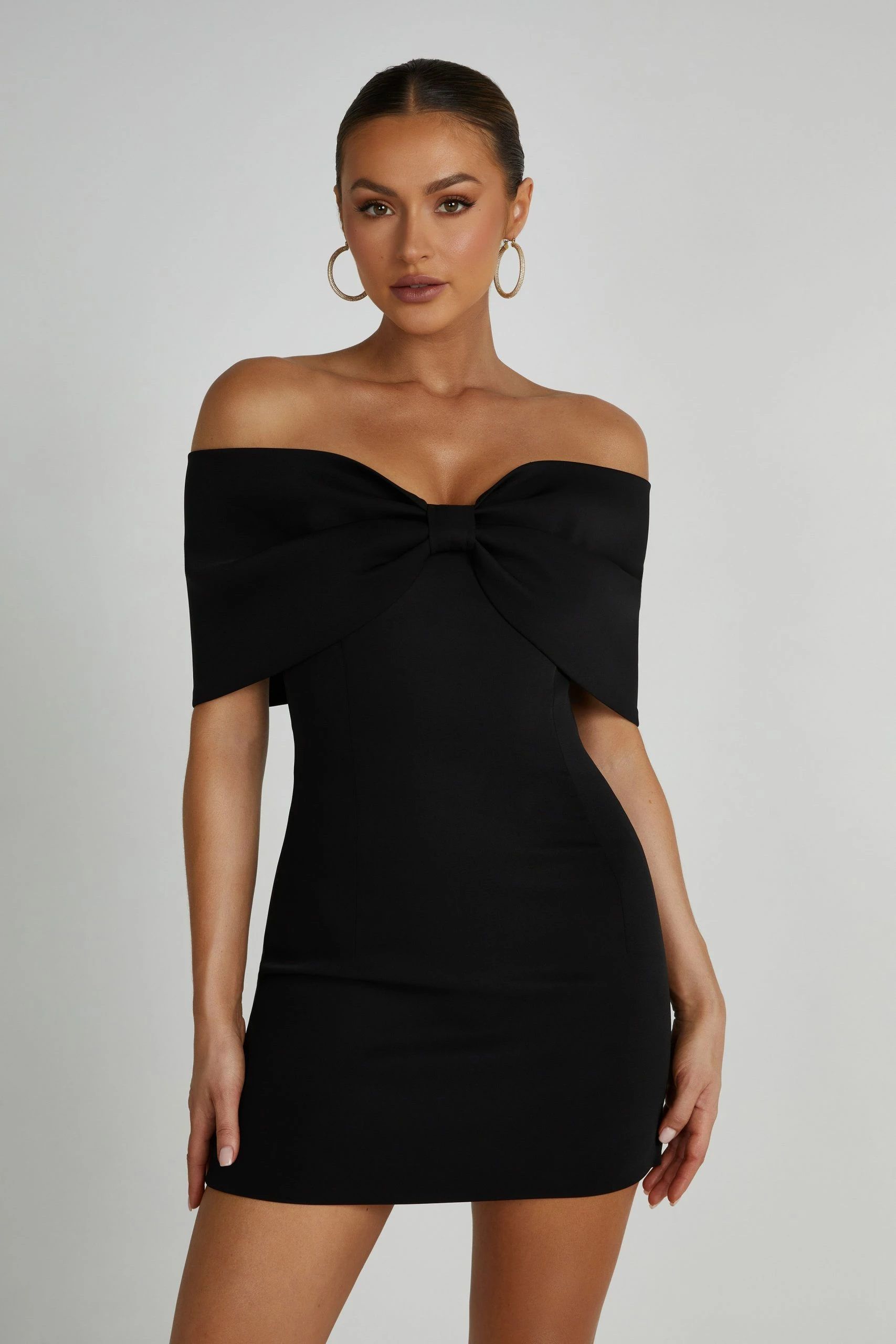 Gwyneth Off Shoulder Bow Mini Dress - Black 3 Gwyneth Off Shoulder Bow Mini Dress - Black