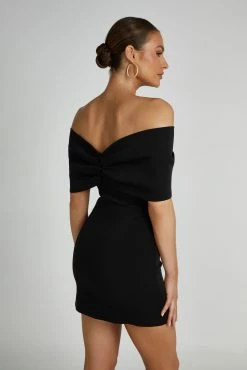 Gwyneth Off Shoulder Bow Mini Dress - Black 12 Gwyneth Off Shoulder Bow Mini Dress - Black -Meshki Shop 20230515 meshki ecomm new reshoots10305