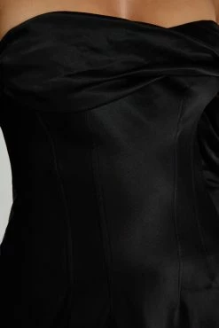 Giselle Off Shoulder Satin Mini Dress - Black -Meshki Shop 20230515 meshki ecomm new reshoots10342