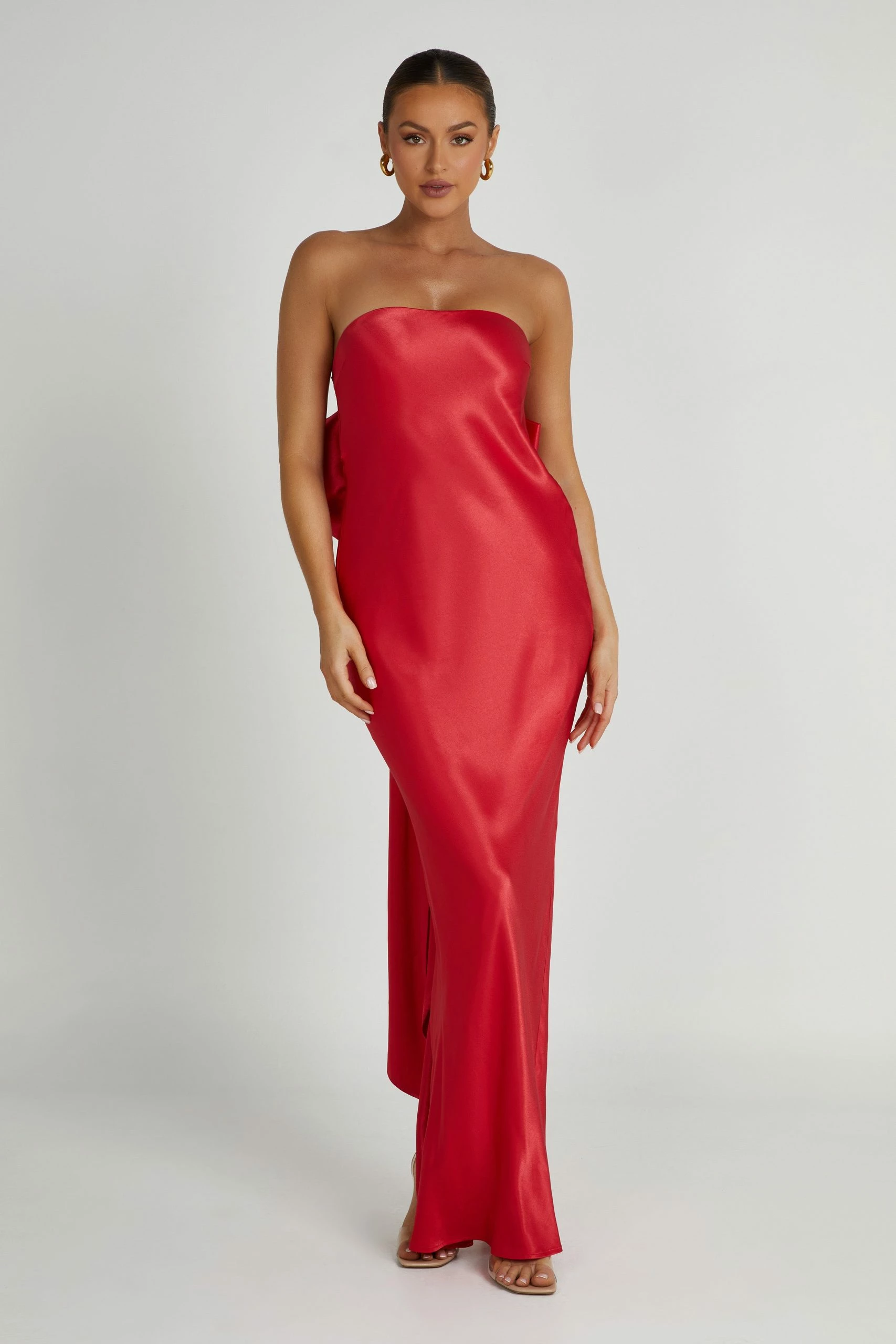 Rochelle Bow Back Satin Maxi Dress - Red 4 Rochelle Bow Back Satin Maxi Dress - Red - Image 2