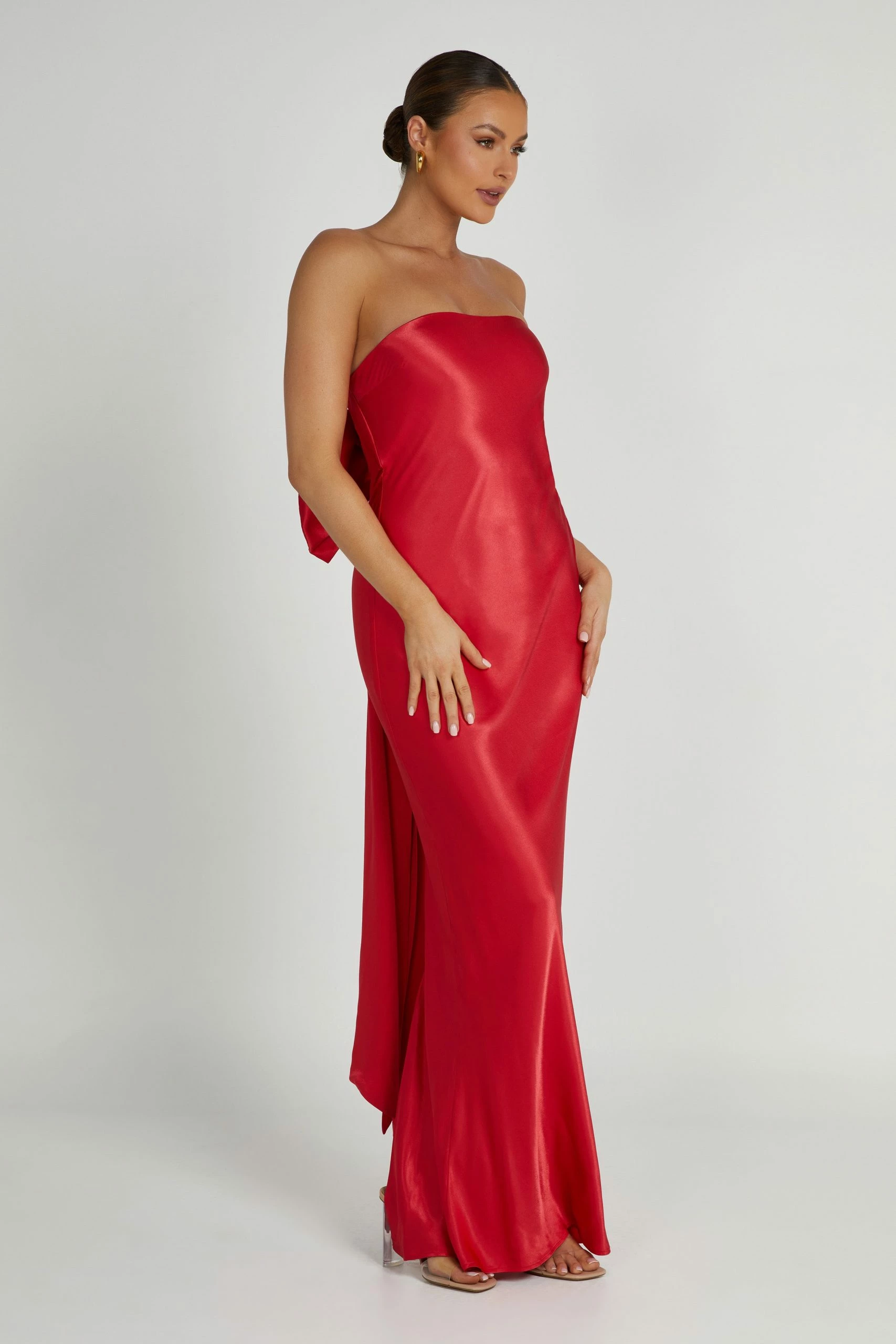 Rochelle Bow Back Satin Maxi Dress - Red 6 Rochelle Bow Back Satin Maxi Dress - Red - Image 4