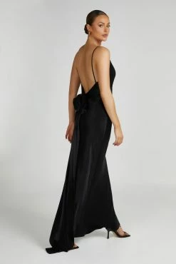 Kailey Low Back Maxi Dress With Detachable Bow Train - Black -Meshki Shop 20230515 meshki ecomm new reshoots10833