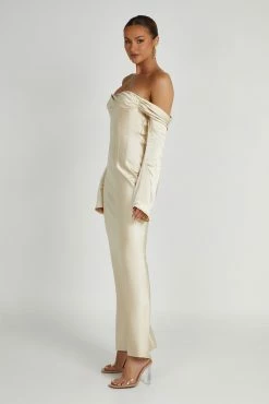 Giselle Off Shoulder Cowl Neck Maxi Dress - Gold 15 Giselle Off Shoulder Cowl Neck Maxi Dress - Gold -Meshki Shop 20230515 meshki ecomm new reshoots11009