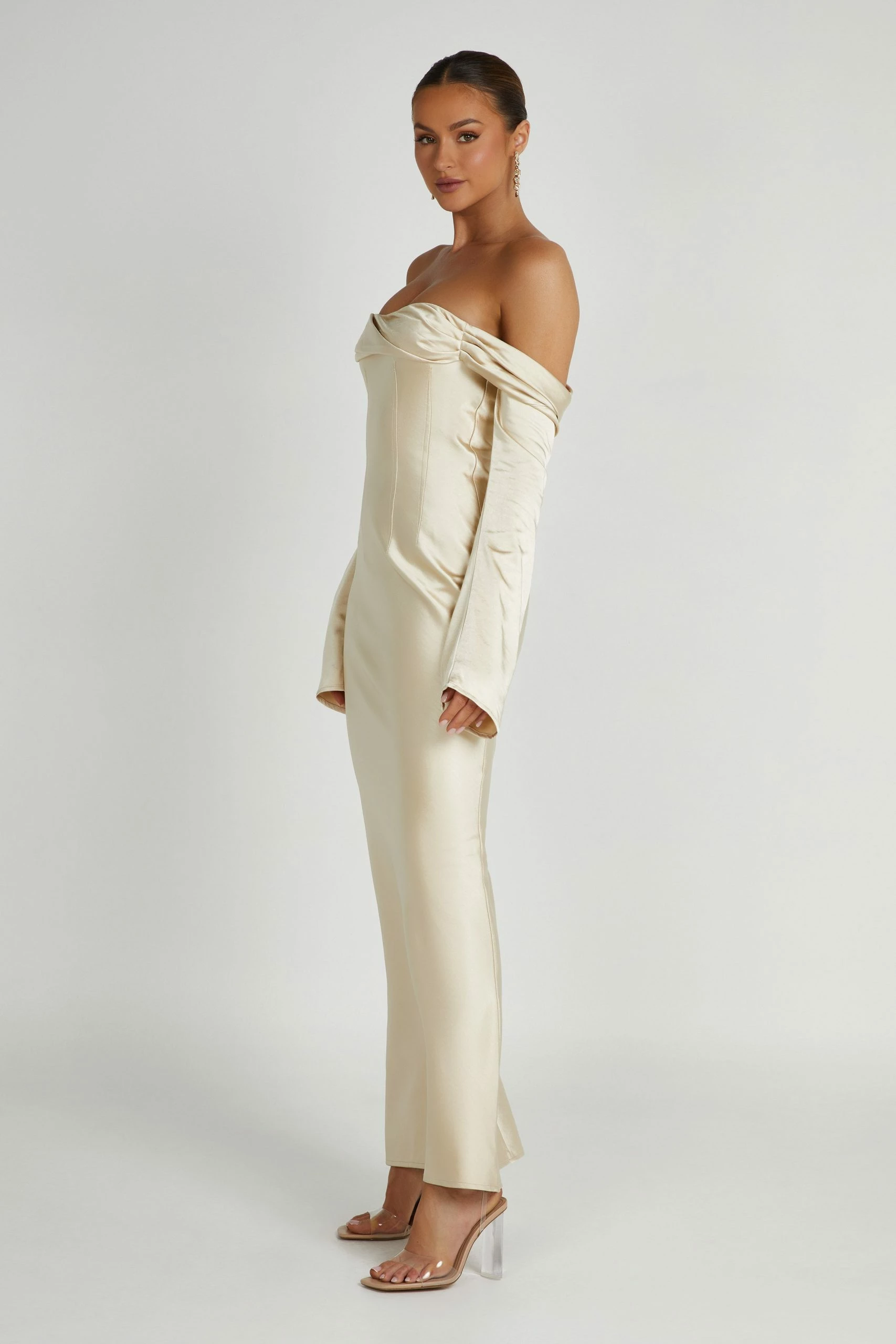 Giselle Off Shoulder Cowl Neck Maxi Dress - Gold 8 Giselle Off Shoulder Cowl Neck Maxi Dress - Gold - Image 6