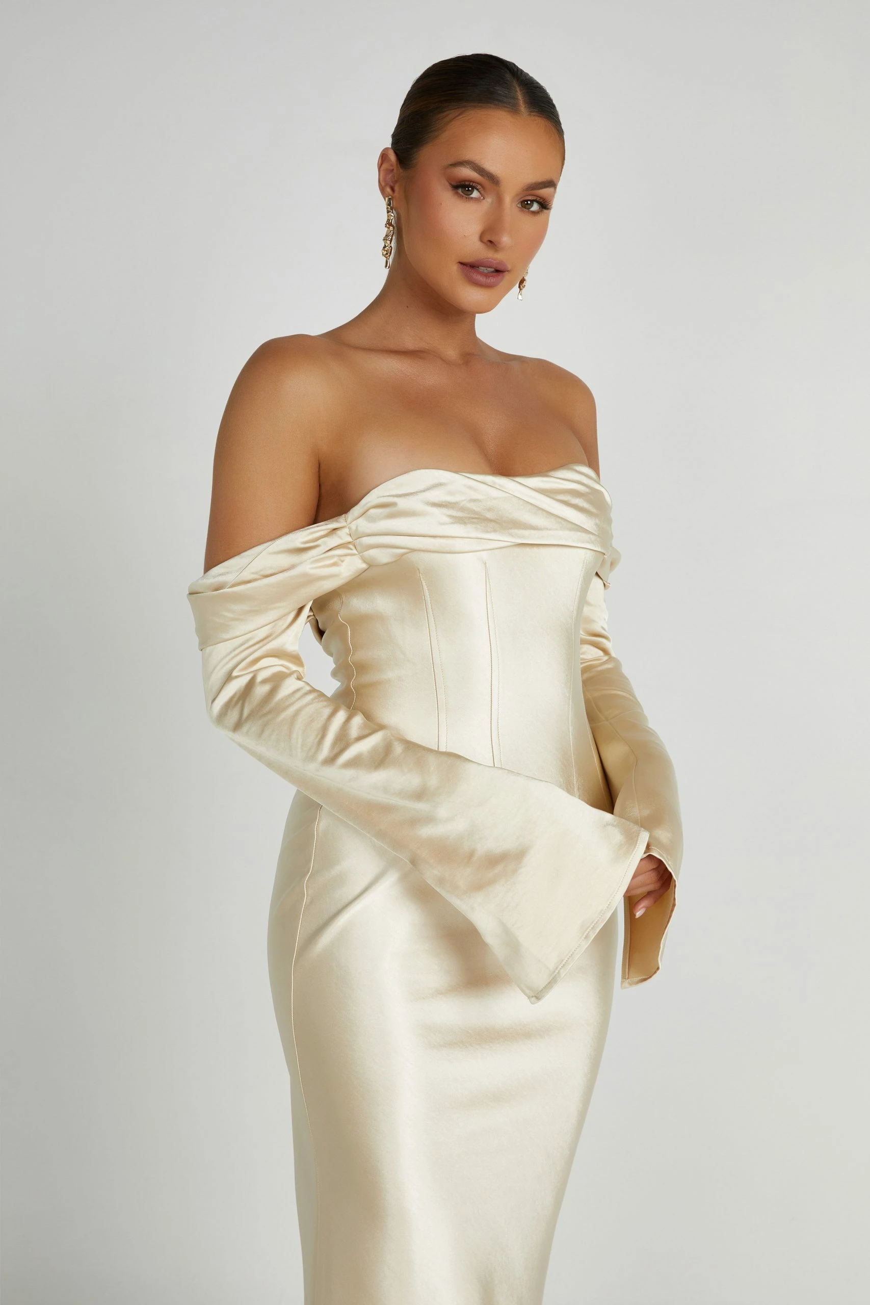 Giselle Off Shoulder Cowl Neck Maxi Dress - Gold 9 Giselle Off Shoulder Cowl Neck Maxi Dress - Gold - Image 7