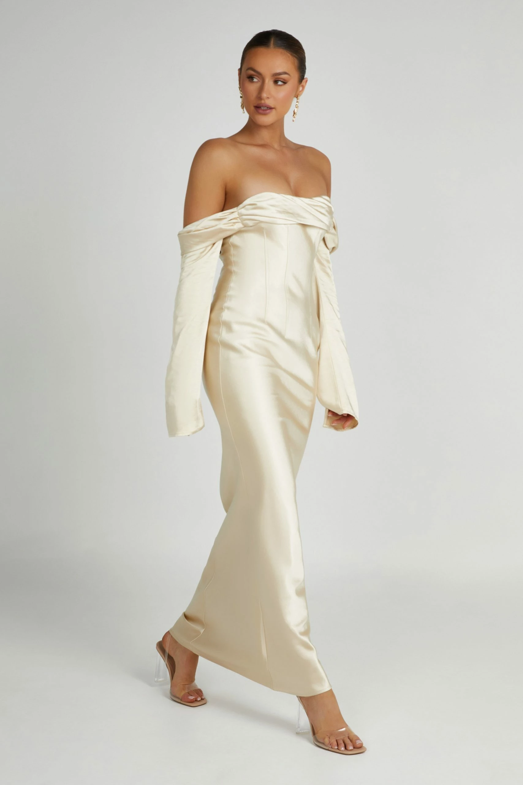 Giselle Off Shoulder Cowl Neck Maxi Dress - Gold 6 Giselle Off Shoulder Cowl Neck Maxi Dress - Gold - Image 4