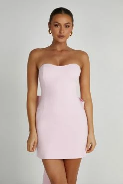 Meredith Strapless Bow Mini Dress - Blush Pink -Meshki Shop 20230515 meshki ecomm new reshoots11275