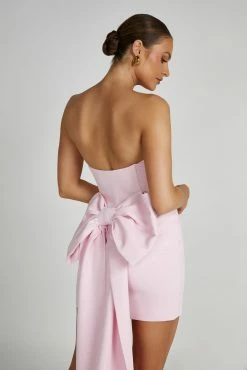 Meredith Strapless Bow Mini Dress - Blush Pink -Meshki Shop 20230515 meshki ecomm new reshoots11287