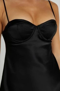 Zahli Top Stitch Satin Mini Dress - Black -Meshki Shop 20230602 meshki ecomm eofy0267