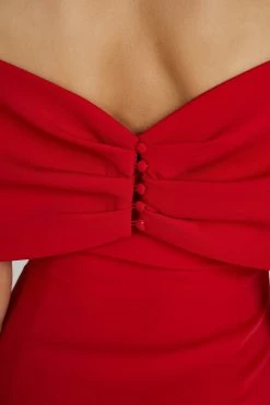 Gwyneth Off Shoulder Bow Mini Dress - Red -Meshki Shop 20230602 meshki ecomm eofy1722