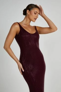 BSD Pam Square Diamante Maxi Dress - Berry -Meshki Shop 20230608 meshki july collection0046