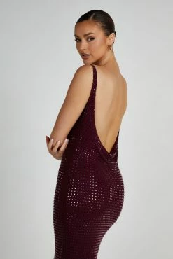 BSD Pam Square Diamante Maxi Dress - Berry -Meshki Shop 20230608 meshki july collection0050