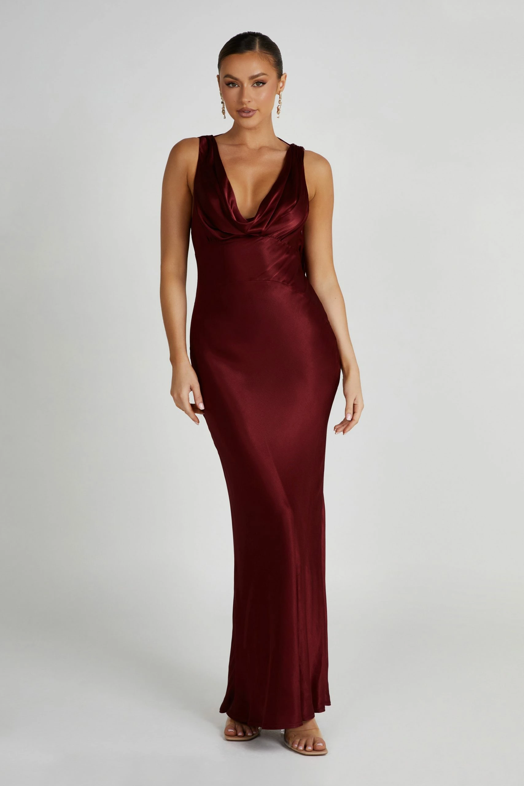 Angelique Satin Cowl Back Maxi Dress - Berry 3 Angelique Satin Cowl Back Maxi Dress - Berry