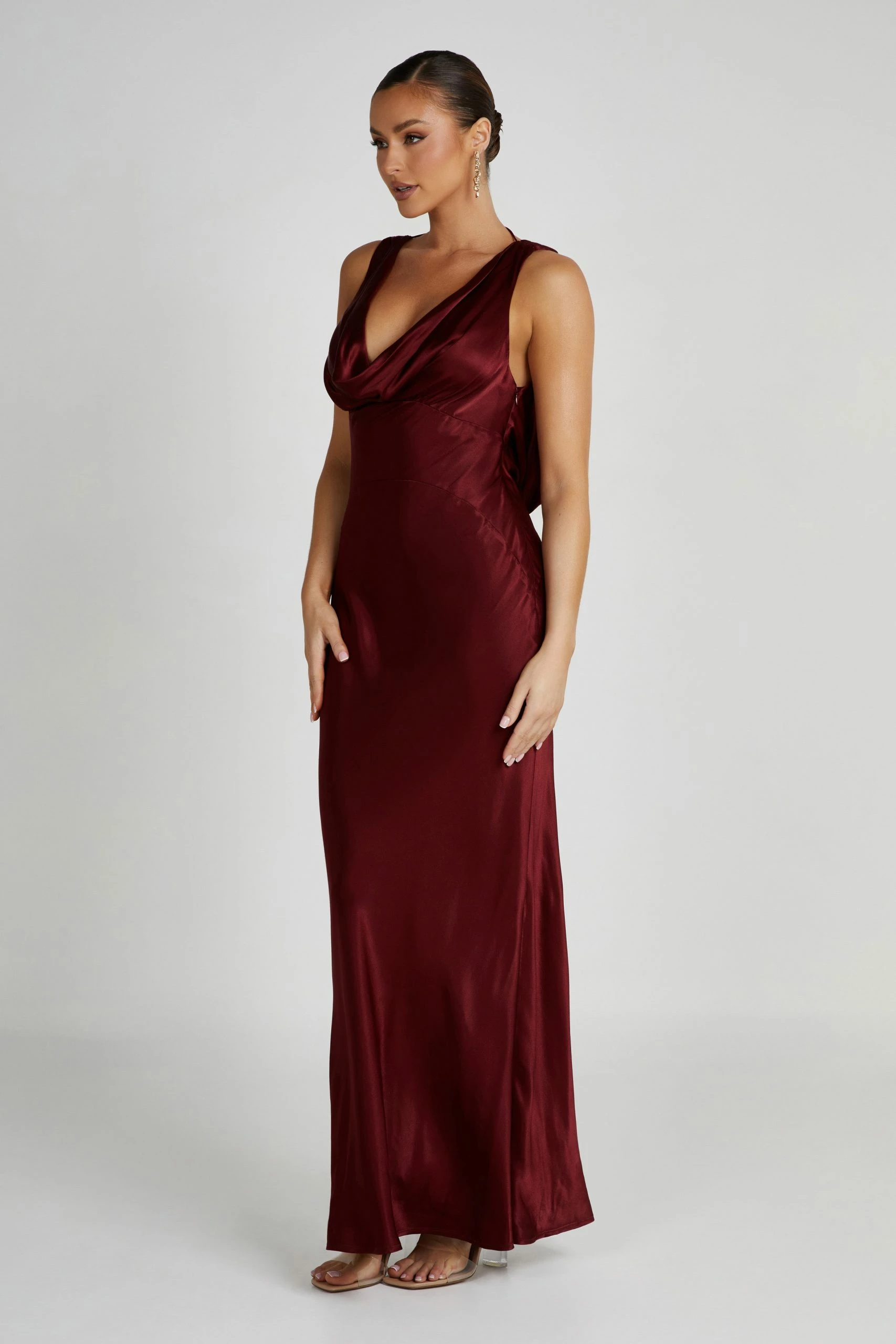 Angelique Satin Cowl Back Maxi Dress - Berry 5 Angelique Satin Cowl Back Maxi Dress - Berry - Image 3