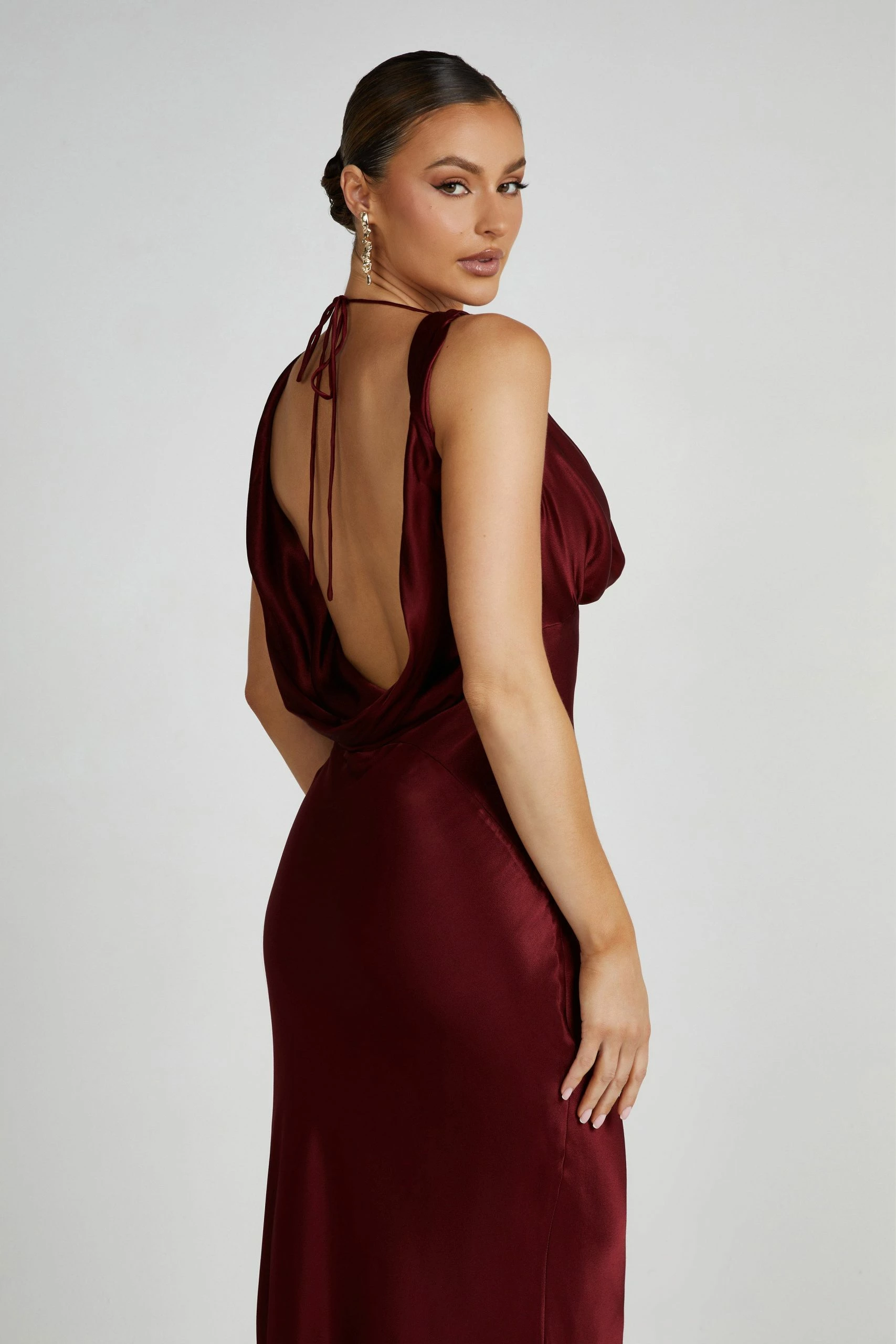 Angelique Satin Cowl Back Maxi Dress - Berry 9 Angelique Satin Cowl Back Maxi Dress - Berry - Image 7