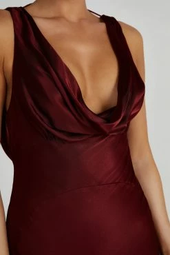 Angelique Satin Cowl Back Maxi Dress - Berry 18 Angelique Satin Cowl Back Maxi Dress - Berry -Meshki Shop 20230608 meshki july collection0573
