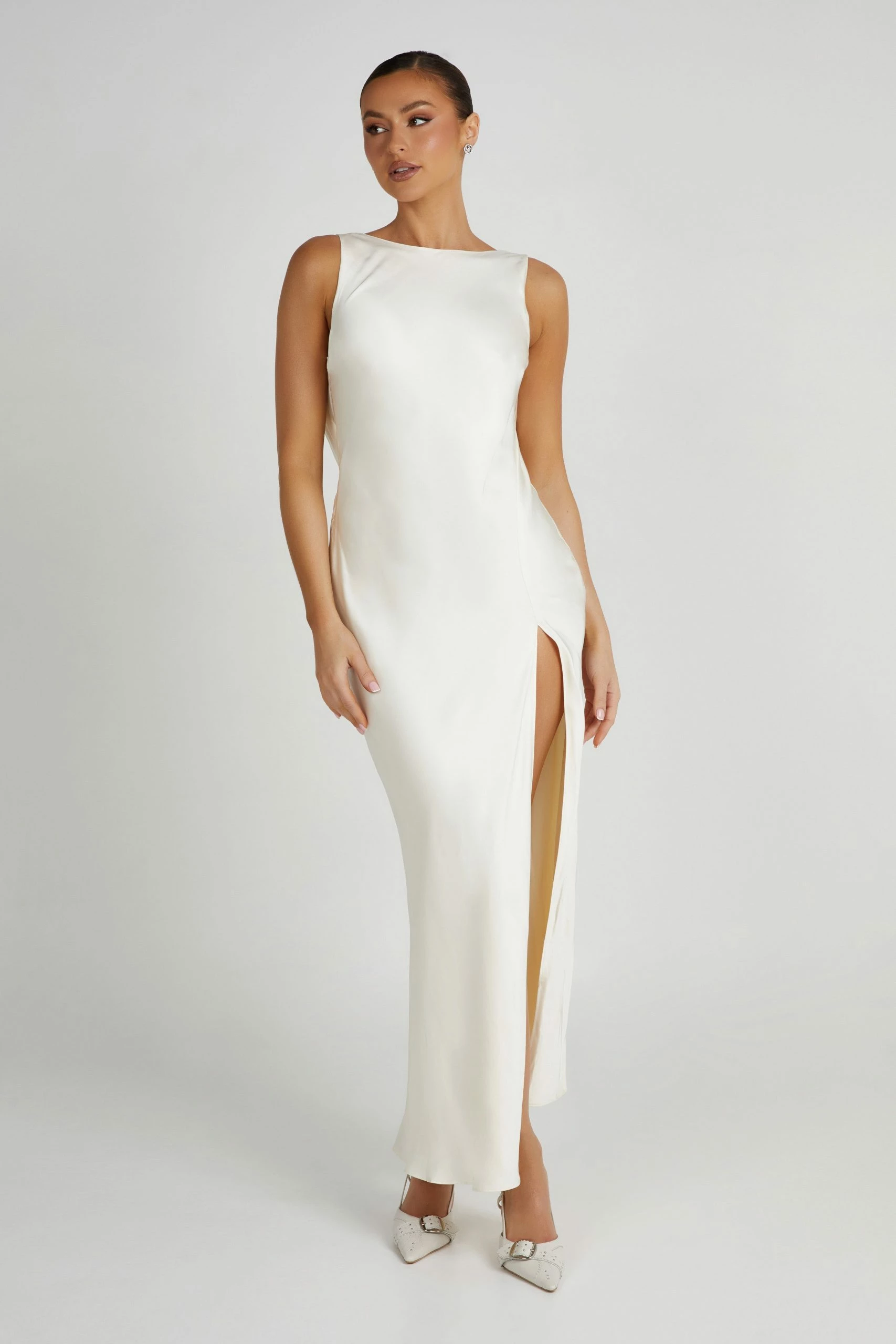 Gemima Satin Maxi Dress With Split - Ivory 3 Gemima Satin Maxi Dress With Split - Ivory