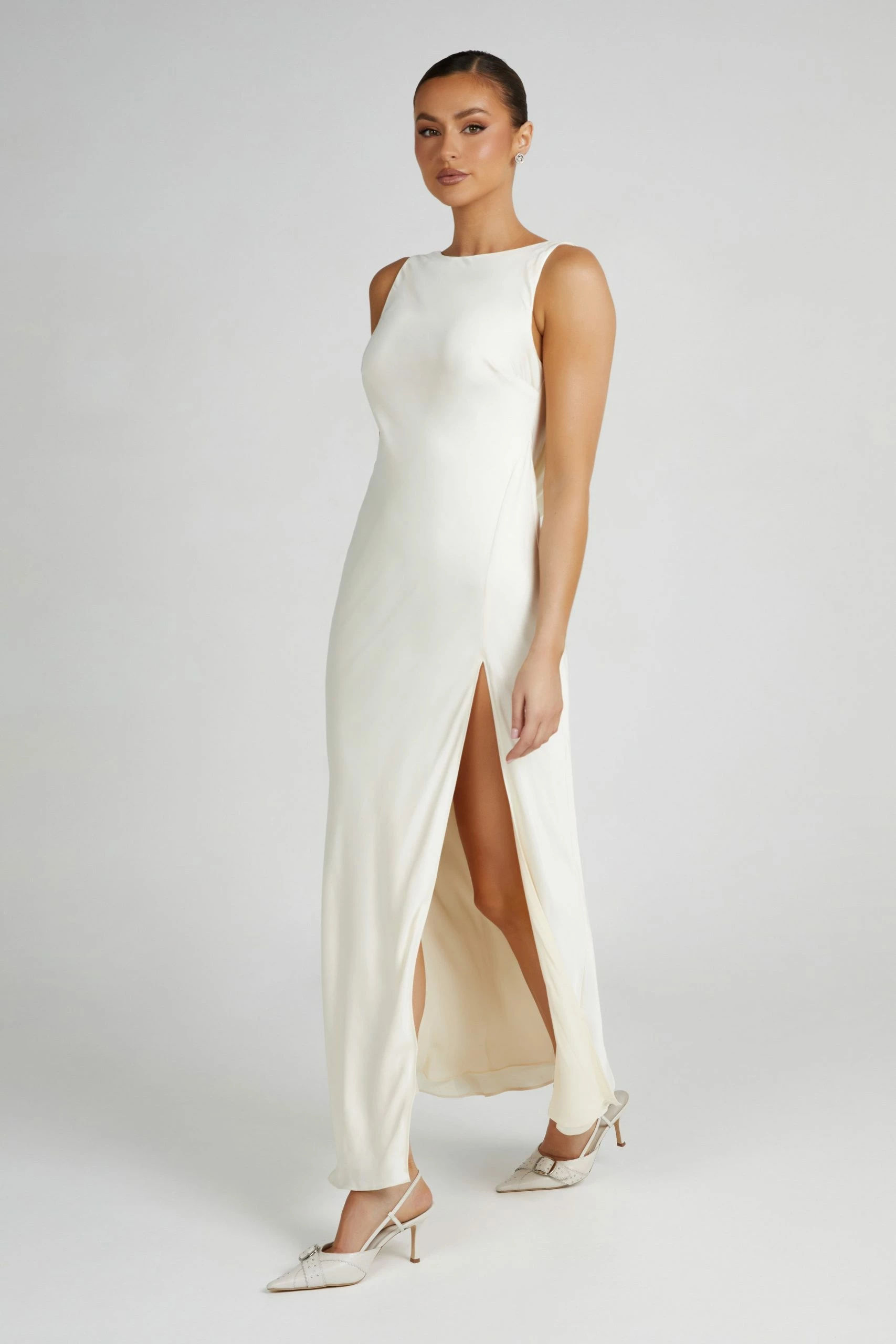 Gemima Satin Maxi Dress With Split - Ivory 6 Gemima Satin Maxi Dress With Split - Ivory - Image 4
