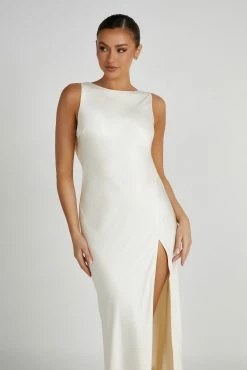 Gemima Satin Maxi Dress With Split - Ivory 15 Gemima Satin Maxi Dress With Split - Ivory -Meshki Shop 20230608 meshki july collection0598