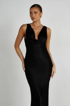 Angelique Satin Cowl Back Maxi Dress - Black -Meshki Shop 20230608 meshki july collection0639