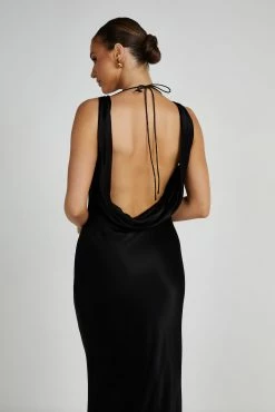 Angelique Satin Cowl Back Maxi Dress - Black -Meshki Shop 20230608 meshki july collection0649