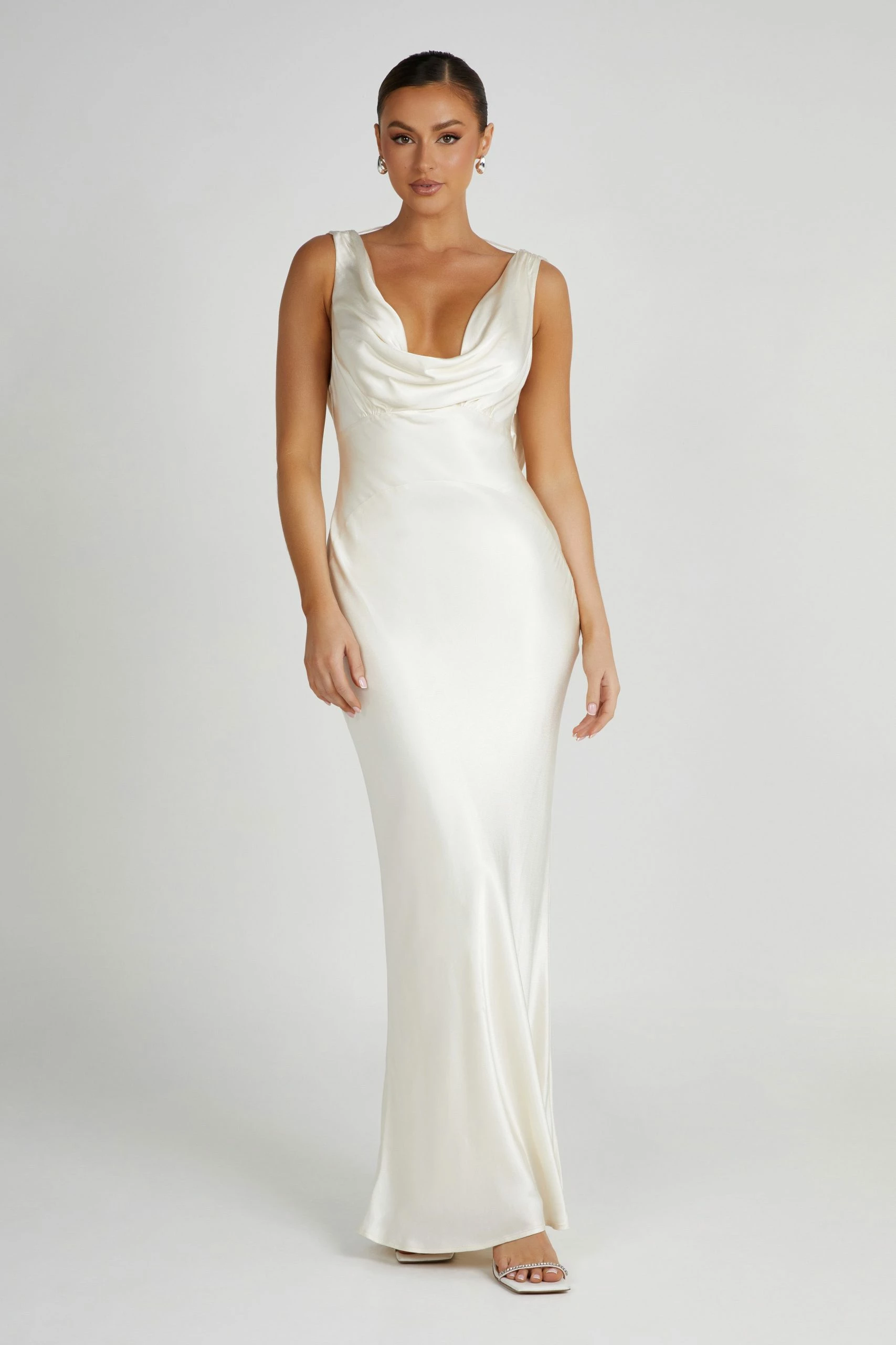 Angelique Satin Cowl Back Maxi Dress - Ivory 4 Angelique Satin Cowl Back Maxi Dress - Ivory - Image 2