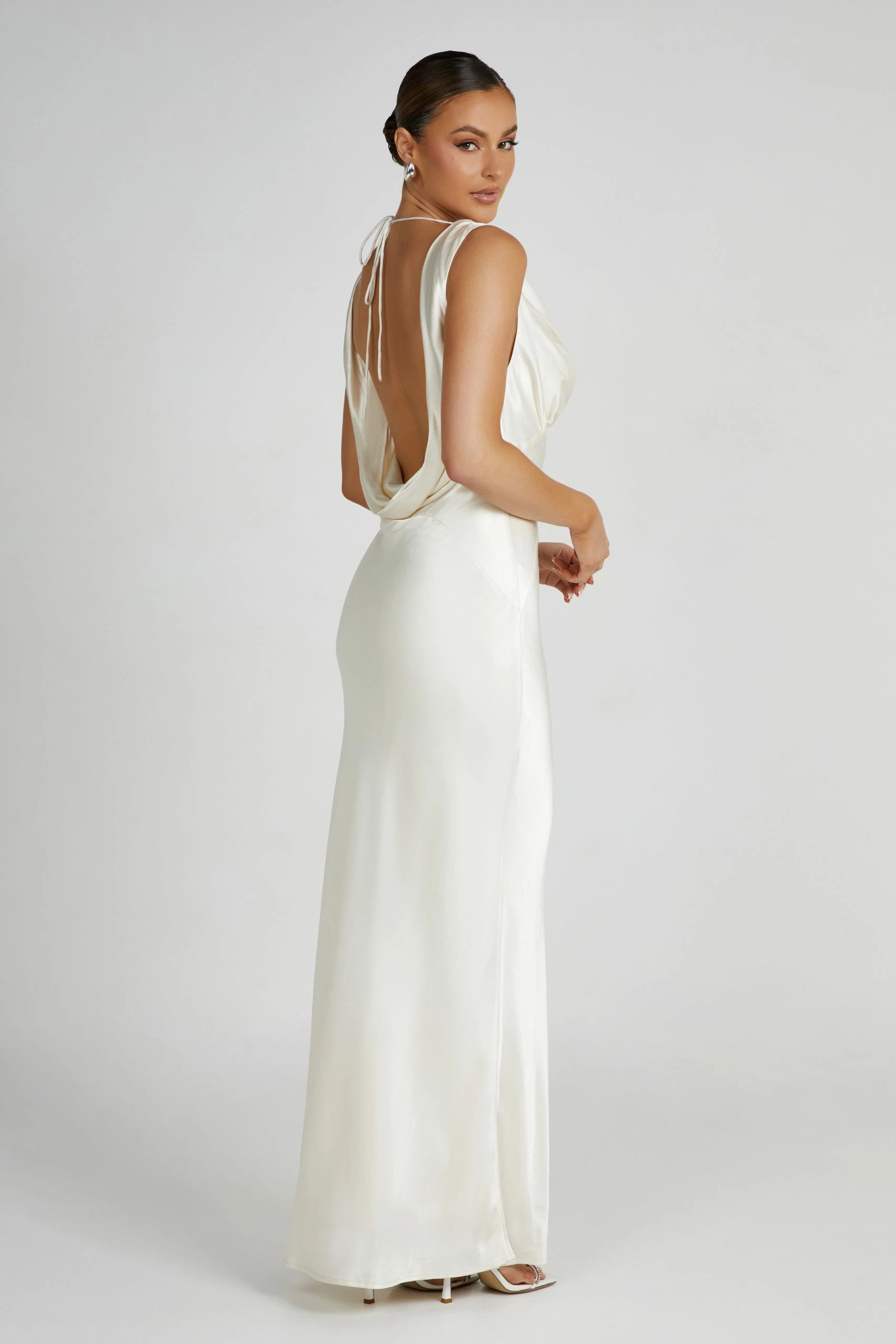 Angelique Satin Cowl Back Maxi Dress - Ivory 3 Angelique Satin Cowl Back Maxi Dress - Ivory