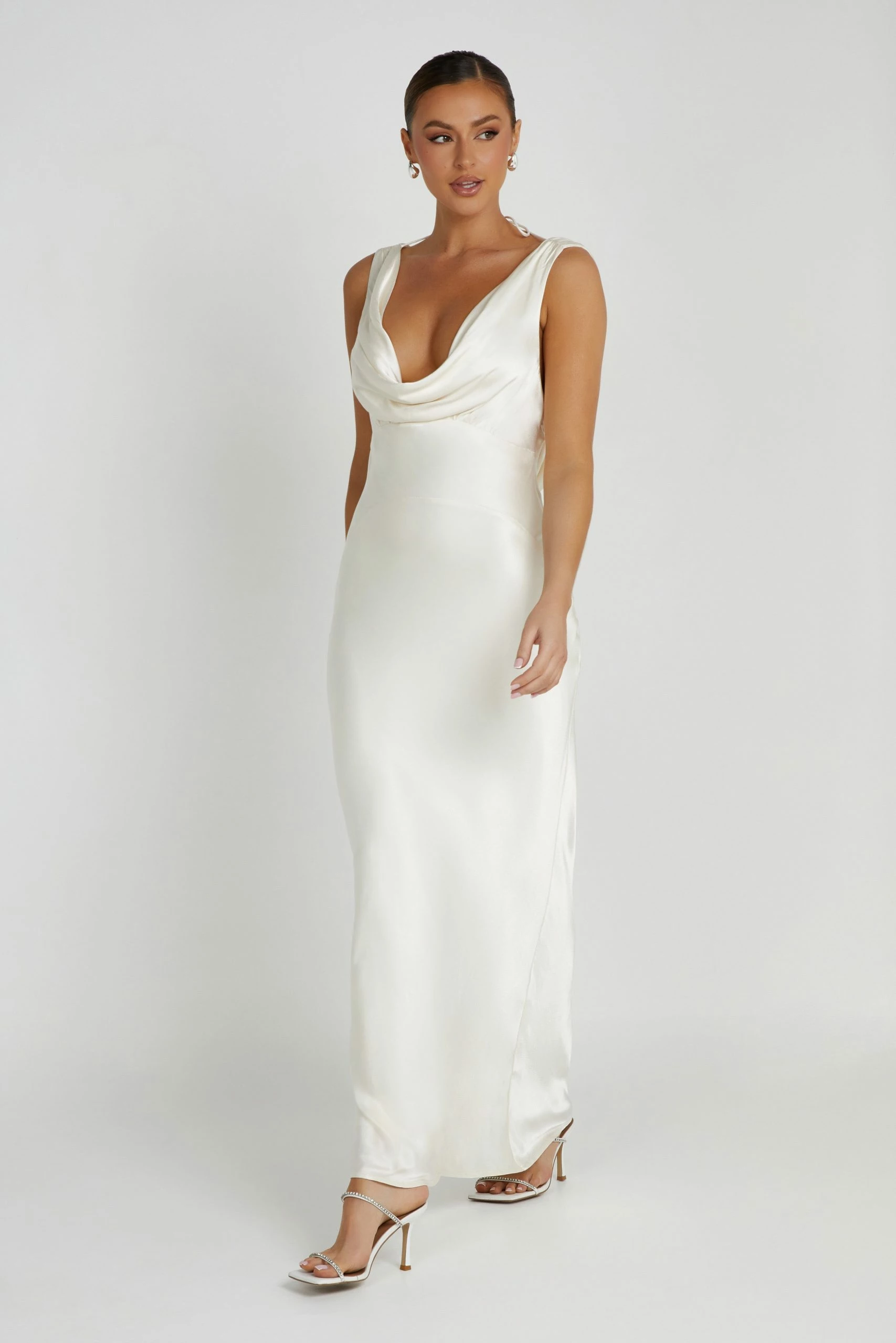 Angelique Satin Cowl Back Maxi Dress - Ivory 5 Angelique Satin Cowl Back Maxi Dress - Ivory - Image 3
