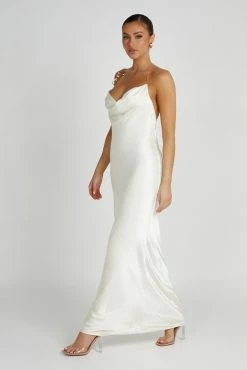 Melissa Satin Cowl Front Maxi Dress - Ivory -Meshki Shop 20230608 meshki july collection0880