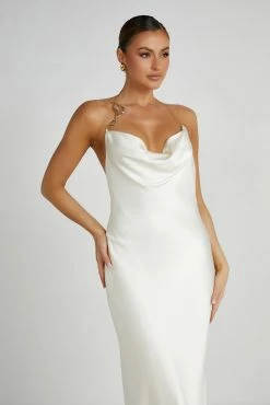 Melissa Satin Cowl Front Maxi Dress - Ivory -Meshki Shop 20230608 meshki july collection0886
