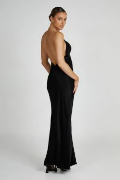 Melissa Satin Cowl Front Maxi Dress - Black -Meshki Shop 20230608 meshki july collection0920