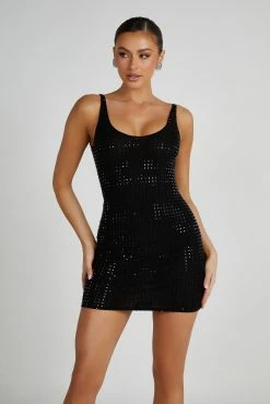 BSD Presley Square Diamante Mini Dress - Black